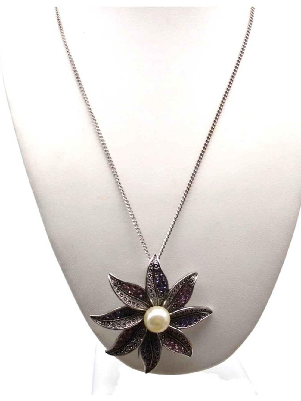 Vintage Premier Designs Pave Crystal  Flower with Pearl Center, Pendant Brooch